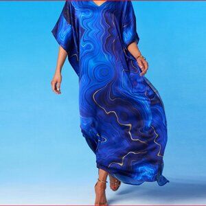 Lavinia Silk Kaftan in Lapis Lazuli - Size L